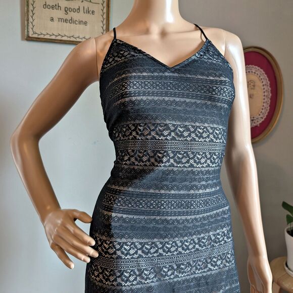 Vintage 90s Reggio Black Lace Gown Slip Dress Floral Whimsigoth Siren Size 6 - Picture 3 of 11